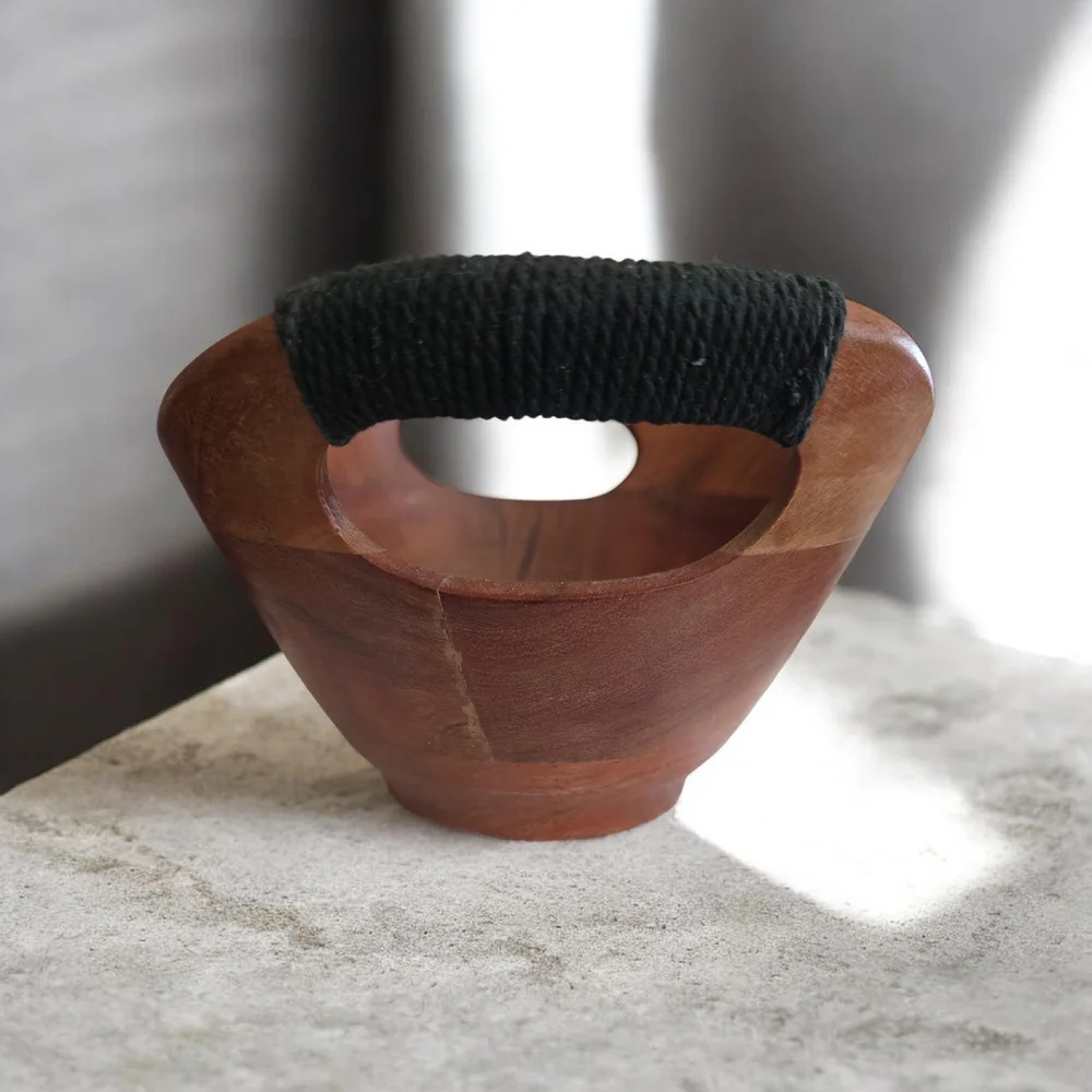 The Pitara Project Wood Bowl with Black Rope Handles